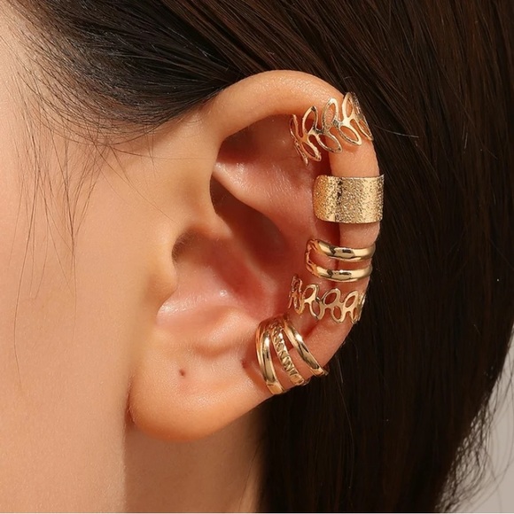 3/ $15 New 5PC C Shaped Ear Clips Set Curve Gold Decor Earrings Hollow Leaf Gold - Picture 10 of 16